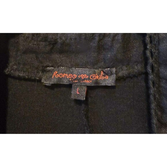 Romeo Giulia Women's 100% Linen Black Lace Trim Button Artsy Blouse Top Large - Picture 5 of 7